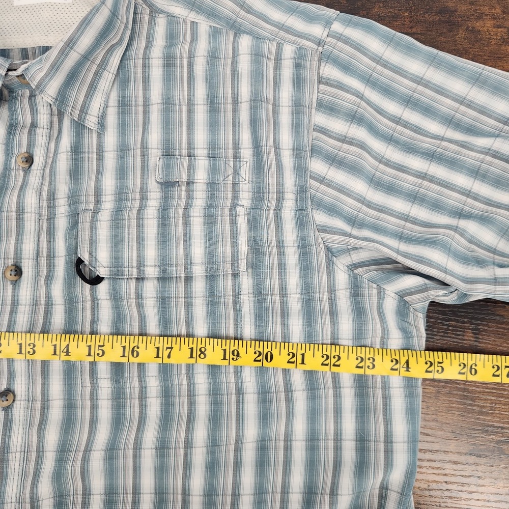 Wrangler Men's Blue White Striped Plaid Utility Fishing Shirt Short Sleeve Sz L - Picture 5 of 7